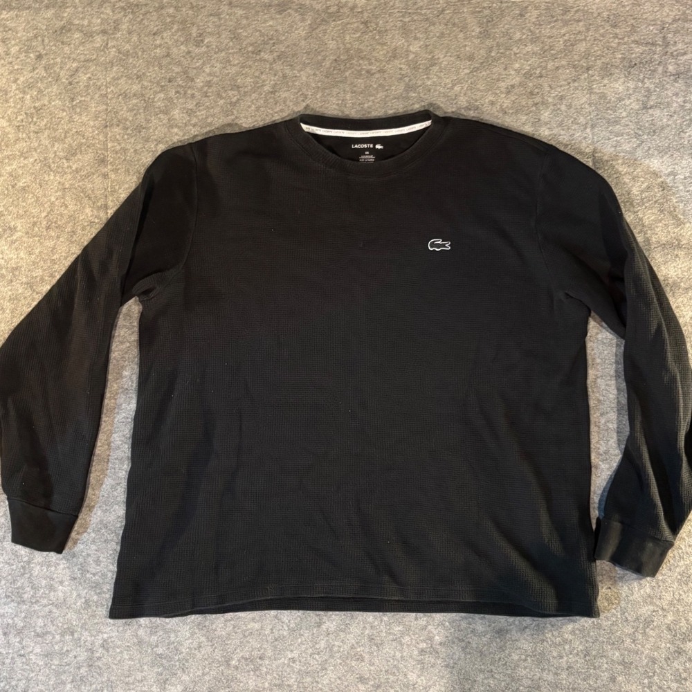 Lacoste Mens XXL Black Waffle Knit Thermal Long Sleeve Sleepwear Top RN87651